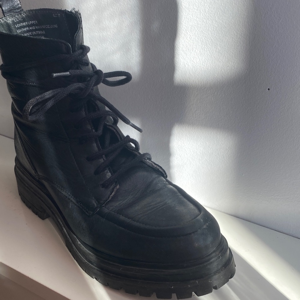 Black Leather Lace Up Combat Women’s Boots - Miz Mooz - Picture 5 of 10